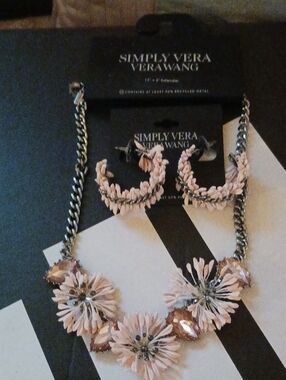 Simply Vera Vera Wang Pink Floral Statement Necklace & Hoop Earring Set